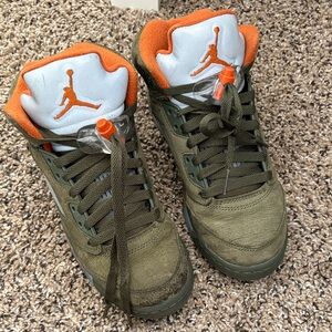 Jordan Olive and Orange High-Top Sneakers